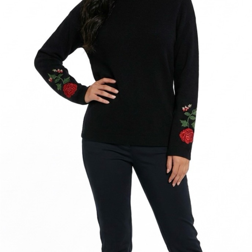 Faded Glory Black Sweater with Floral Embroidery - Picture 2 of 2